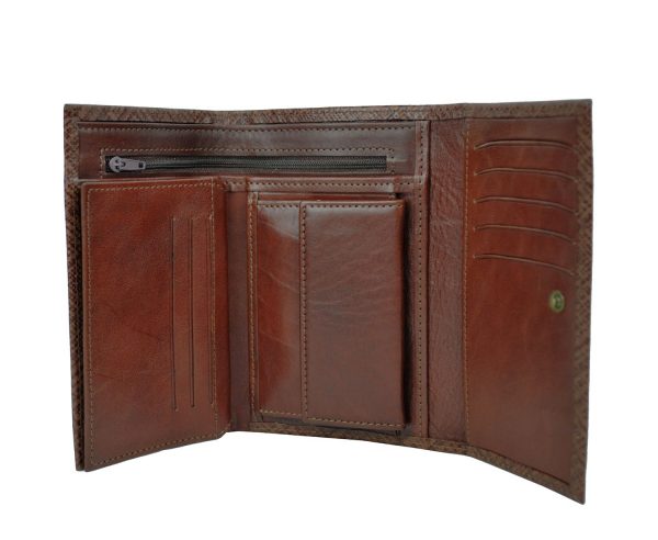 Kožená peňaženka s mriežkovaným dekorom č.8559-1 v hnedej farbe (2)