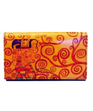 Ručne maľovaná kožená peňaženka inšpirovaná motívom Gustav Klimt
