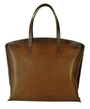 Kožená kabelka veľká na plece SHOPPER BAG, ručne tieňovaná, hnedá