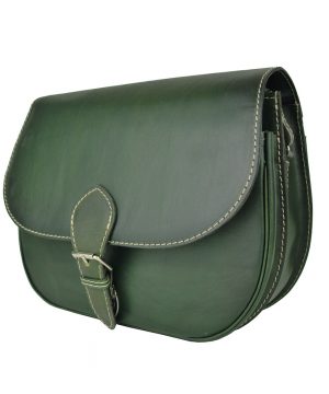 Tmavo zelená kožená kabelka, ručne tieňovaná, uzatváranie – vyťahovací zámok