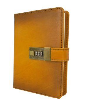 Veľký ručne tieňovaný zápisník z prírodnej kože na heslový zámok, žltá farba