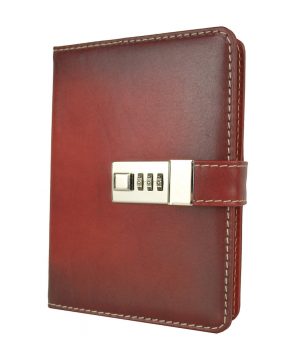 Veľký ručne tieňovaný zápisník z prírodnej kože na heslový zámok, tmavo červená farba