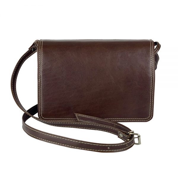 Crossbody kožená kabelka, tmavo hnedá, uzatváranie - magnet - Image 6