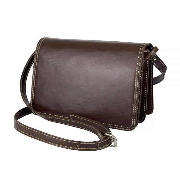 Crossbody kožená kabelka, tmavo hnedá, uzatváranie - magnet - Image 5