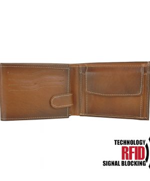 Kožená RFID peňaženka vybavená blokáciou RFID / NFC, svetlo hnedá farba č.8552