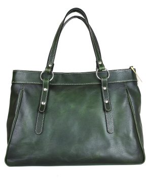 Kožená kabelka 8602 ručne tamponovaná a tieňovaná v tmavo zelenej farbe