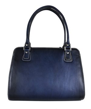 Exkluzívna kožená kabelka 8614 ručne tamponovaná a tieňovaná v tmavo modrej farbe