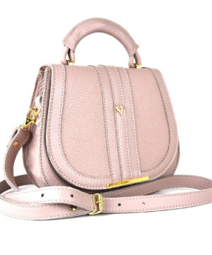 Módna kabelka z pravej kože s dekoračným prešívaním v ružovej farbe