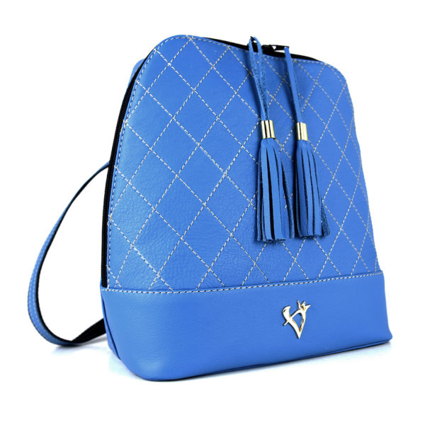 Štýlový dámsky kožený ruksak z prírodnej kože v modrej farbe