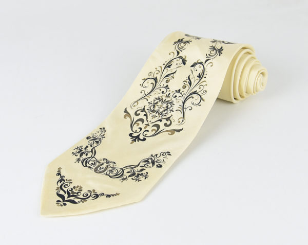 Pánska kravata zo 100% hodvábu - Ornament cream, HAND-MADE Slovensko - Image 2