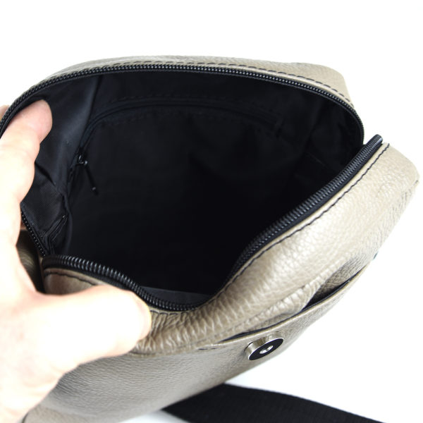 Crossbody kožená taška z pravej kože č.8365 v khaki farbe - Image 11