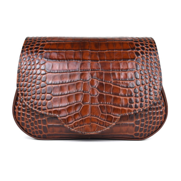 Kabelka crossbody z hovädzej kože s dezénom krokodíla v hnedej farbe - Image 4
