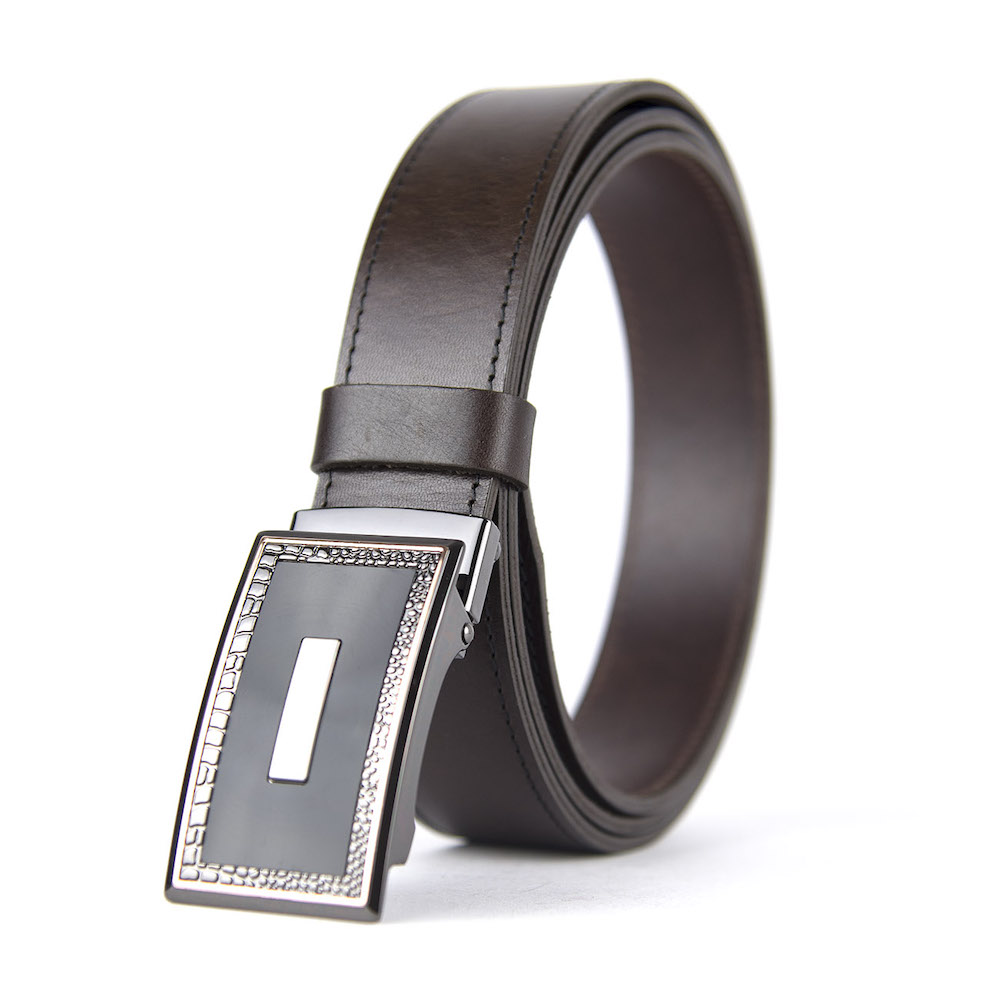 Opasok z pravej kože s brzdovou prackou, šírka 3.5cm - LUXURIO – Obrázok 2
