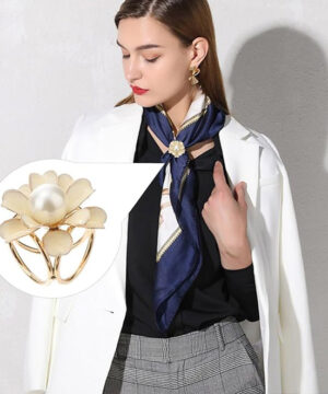 Alternative view of Prsteň na šatku – Biela perla v krémovo zlatej farbe