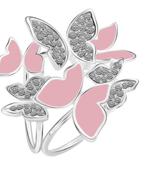 Luxusná brošňa so strieborno - ružovými motýľmi s kryštálmi