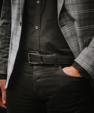 Alternative view of Kožený opasok s dekorom a automatickou prackou – BLACK CLOSE, limitovaná edícia, čierny