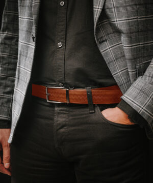 Alternative view of Kožený opasok s dekorom a automatickou prackou – BLACK CLOSE, limitovaná edícia, koňakový