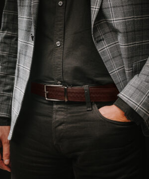 Alternative view of Kožený opasok s dekorom a automatickou prackou – BLACK CLOSE, limitovaná edícia, tmavo hnedý