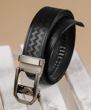 Kožený opasok s dekorom a automatickou prackou – NICKEL GAP, limitovaná edícia, čierny