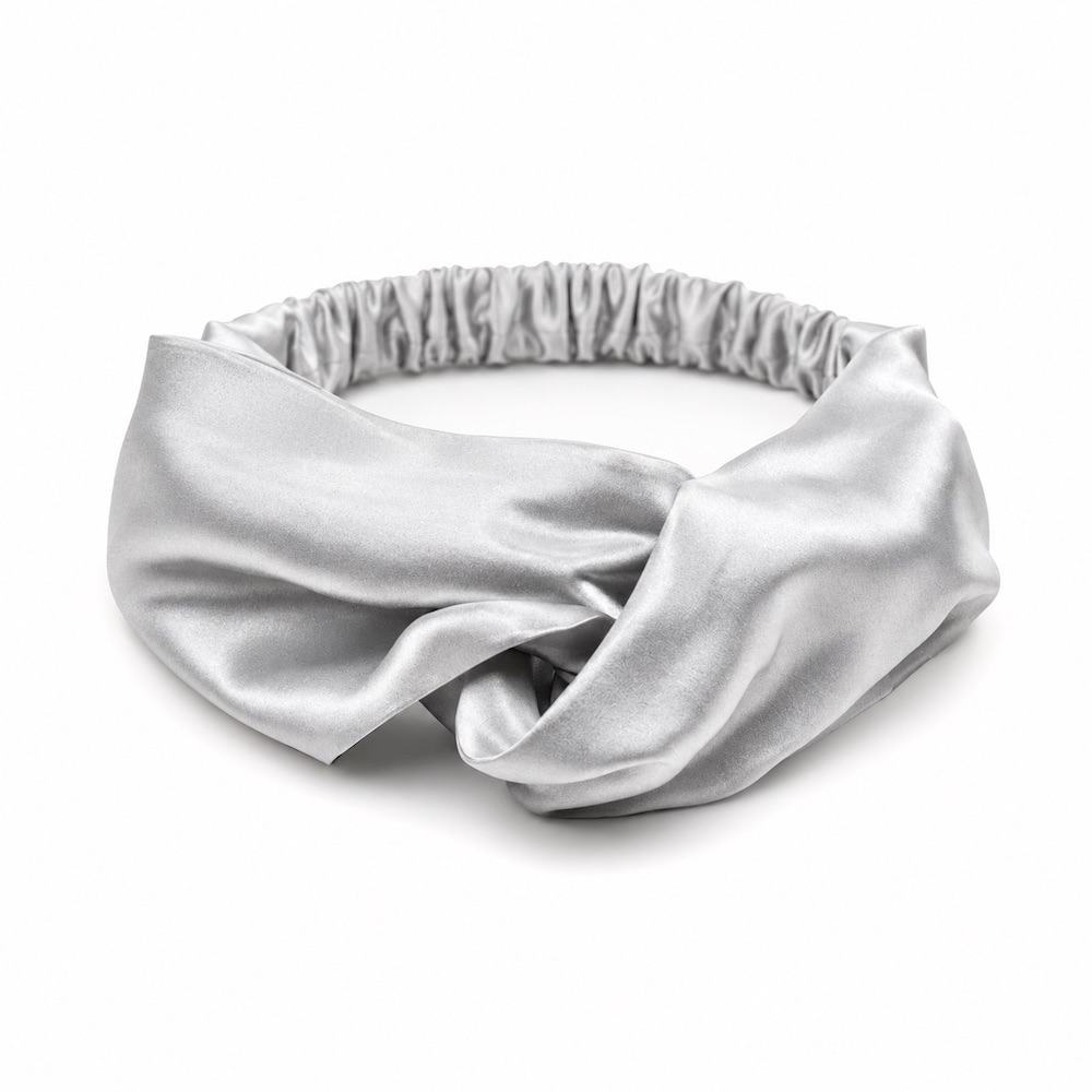 Strieborná hodvábna čelenka do vlasov | Elegantný luxusný doplnok – Obrázok 2